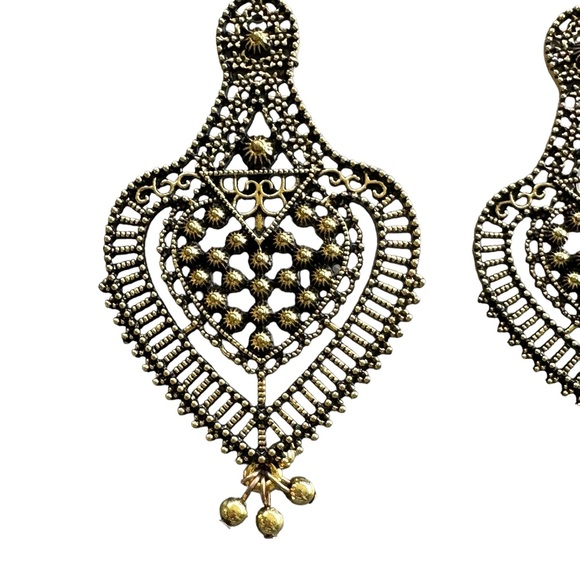Antique Gold Cutout Metal Drop Earrings - Picture 2 of 6